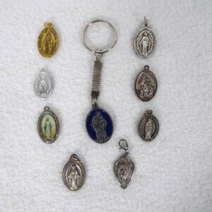 Catholic Lot of 9 Silver Pltd Religious Medals Mary St Anthony St Peregrine